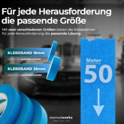 chemicalworkz Masking Tape Klebeband Blau 18mm 3Stk.