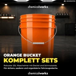chemicalworkz Wascheimer Set 20 Liter Orange + Basic Zubehör Schwarz (3-teilig)