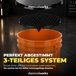 chemicalworkz Wascheimer Set 20 Liter Orange + Basic Zubehör Schwarz (3-teilig)