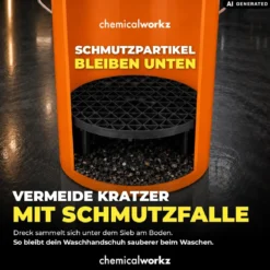 chemicalworkz Wascheimer Set 20 Liter Orange + Basic Zubehör Schwarz (3-teilig)