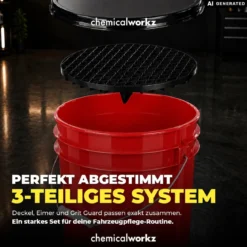 chemicalworkz Wascheimer Set 20 Liter Rot Transparent + Basic Zubehör Schwarz (3-teilig)