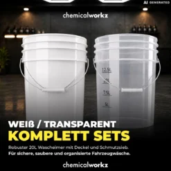 chemicalworkz Wascheimer Set 20 Liter Weiß + Basic Zubehör Schwarz (3-teilig)