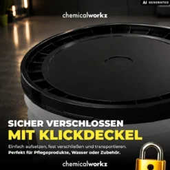 chemicalworkz Wascheimer Set 20 Liter Weiß + Basic Zubehör Schwarz (3-teilig)