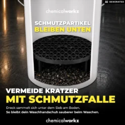 chemicalworkz Wascheimer Set 20 Liter Weiß Transparent + Basic Zubehör Schwarz (3-teilig)