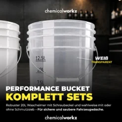 chemicalworkz Wascheimer Set 20 Liter Weiß Transparent + Deckel Gold Transparent (2-teilig)