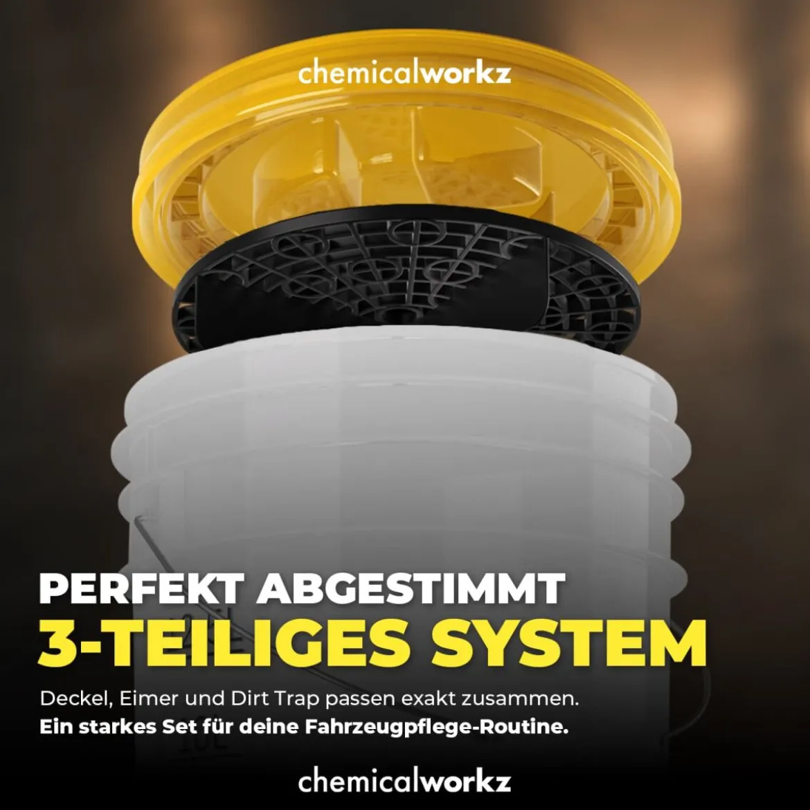 chemicalworkz Wascheimer Set 20 Liter Weiß Transparent + Zubehör Gold Transparent/Schwarz (3-teilig)