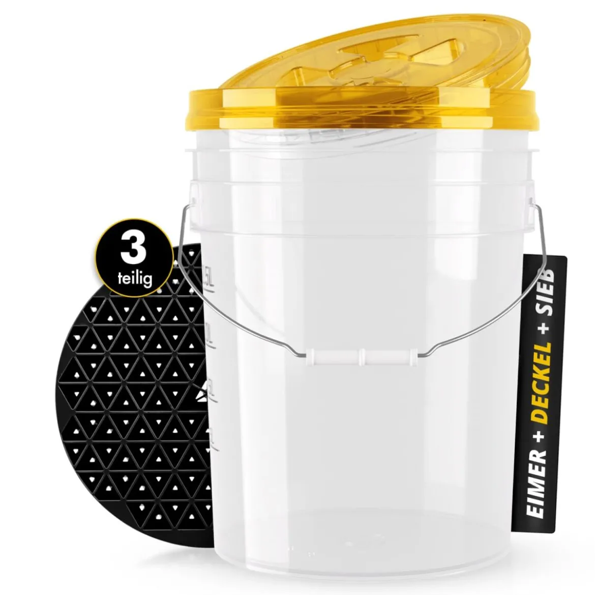 chemicalworkz Wascheimer Set 20 Liter Weiß Transparent + Zubehör Gold Transparent/Schwarz (3-teilig)