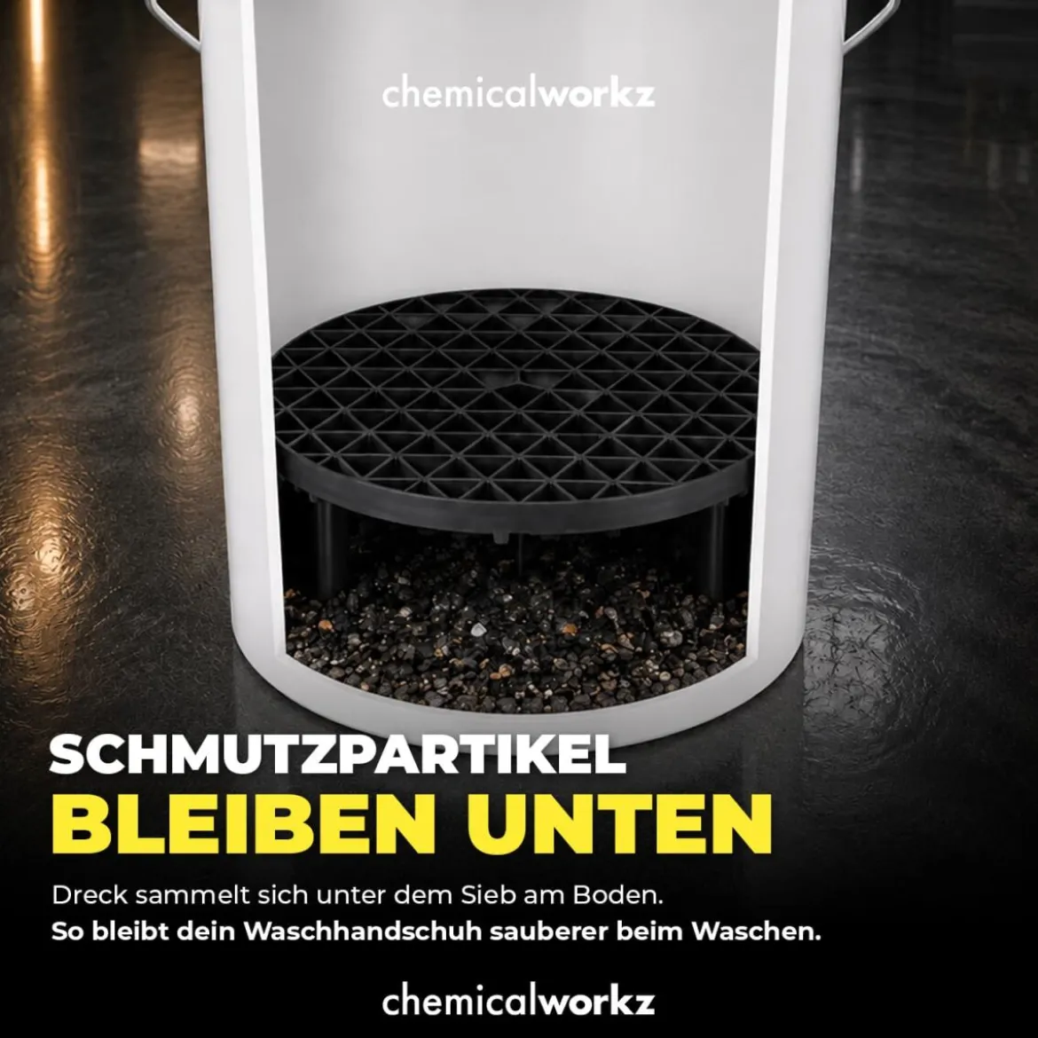 chemicalworkz Wascheimer Set 20 Liter Weiß Transparent + Zubehör Gold Transparent/Schwarz (3-teilig)