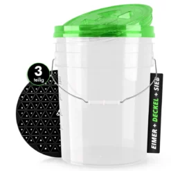 chemicalworkz Wascheimer Set 20 Liter Weiß Transparent + Zubehör Grün Transparent/Schwarz (3-teilig)