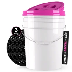 chemicalworkz Wascheimer Set 20 Liter Weiß + Zubehör Pink/Schwarz (3-teilig)