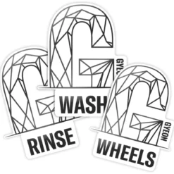 GYEON Motiv-Aufkleberset Rinse Wash Wheels, schwarz/transparent, 22×18,2cm