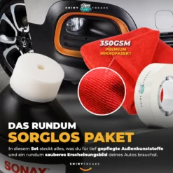 SONAX Außen-Kunststoffpflege-Set Kunststoff Neu 100ml + Zubehör (3-teilig)