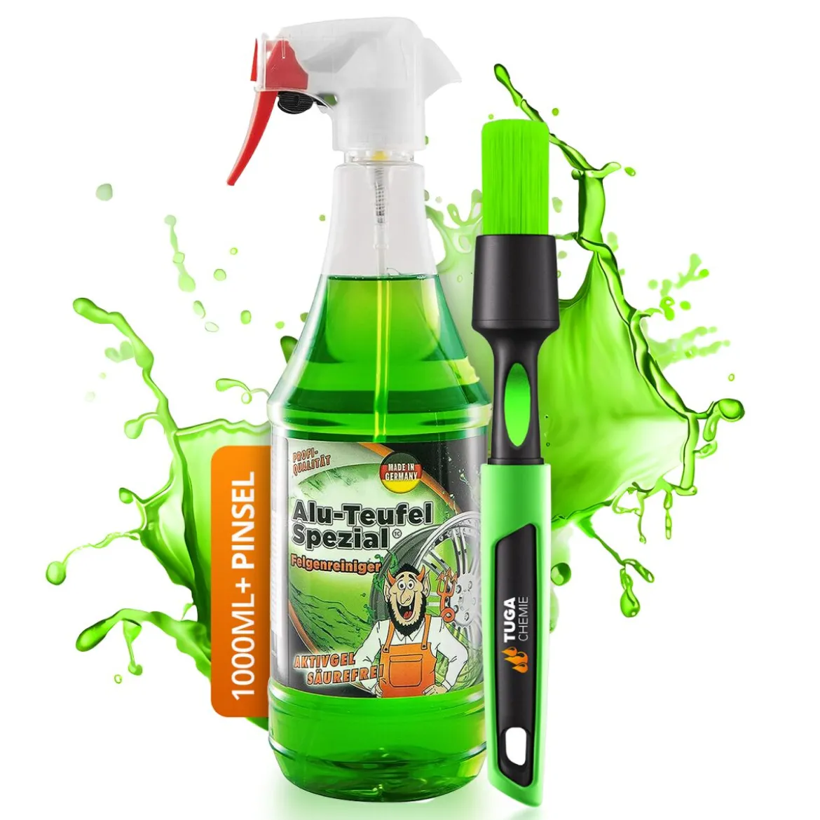 TUGA Chemie Felgenreiniger Set Alu-Teufel Spezial 1L + Felgenpinsel (2-teilig)